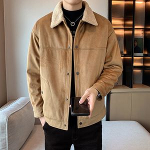 Korean Fashion Autumn Winter Jacket Men Streetwear Trucker Jackets Slim Fit Fur Collar Casual Jackets With Singe Inner Pockets