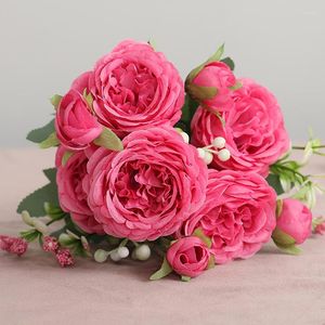 Decorative Flowers Simulation Silk Fake Green Plants Artificial Small Bunches Of Persian Roses Bouquet Wedding Home Balcony Garden Decor