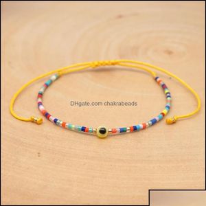 Bangle Bracelets Jewelry Latest Creative Rainbow Color Miyuki Bead Evil Eyes Colorf Cotton Rope Handmade Braided Bracel Bdehome Otgja