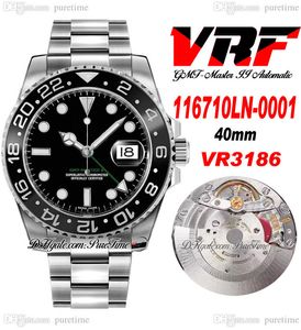 VRF GMT II VR3186 Orologio automatico da uomo 40 mm Lunetta in ceramica Nero Lancette verdi Quadrante 904L OysterSteel Bracciale con diamanti Super Edition Stessa serie Card Puretime B2