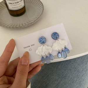 Backs Earrings Korean Cute White Cloud Raindrop Clip On Temperament Acrylic Ear Clips Without Piercing