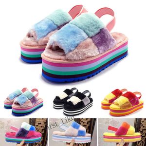 Pantofole firmate Scarpe Scivoli Sandali in cotone Sandali con plateau Fluffita Pantofole pelose da donna Australia Fuzzy Winter Fluff con scatola