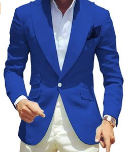 Zupełnie nowy królewski niebieski mężczyzna ślub smokingowy groom noszenie szczyt lapel Slim Fit Men Blazer na balu obiadowy Formalne ubranie na zamówienie