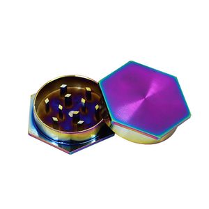 50MM Irregular Hexagon Rainbow 2 Layer Smoking Grinder Metal Tobacco Herb Crusher Miller Grinders Smoke Accessories Factory Wholesale