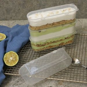 Mutfak Depolama Uzun 250ml Şeffaf Plastik Kutu Fasulye Süt Bin kat fırçalanmış kek kutusu dondurma Oval Mousse Lk308