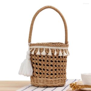 Evening Bags Portable Bucket Woven Bag Lace Fringed Straw British Style Summer Vacation Po Beach Leisure Female