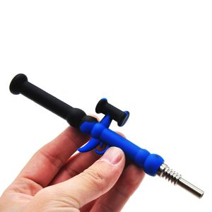 Portable Smoking Pipe 98K Shape Silicone Water Pipes Hookah Bong with 40mm Titanium Tips Camouflage Oil Collector Extractor Oil Straw Tool