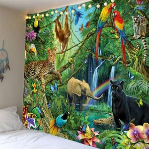 Tapestries Custom Wall Hanging Tapestry Animal Paradise Cartoon Forest For Bedroom Living Room Dorm Boho Decor Dropship