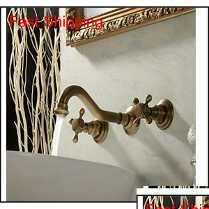 Bathroom Sink Faucets Wholesale And Retail New Antique Brass Widespread Wall Mounted Faucet Ba Qy Ots0A
