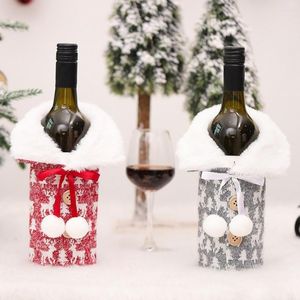 Dekoracje świąteczne przyciągające wzrok odporne na kurz pokrywę butelek o winie z dzianinową bownot Fabric Xmas Dress-Up do restauracji