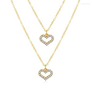 Choker guld dubbel lager hj￤rthalsband lysande bling zirkon kvinnor klavikel kedja elegant charm br￶llop pendell smycken