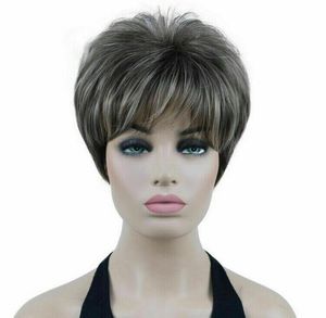 New Ladies Wigs Women's Short Wig Silver Grey Curly Natural Hair Wig