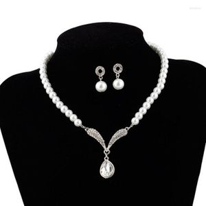 Necklace Earrings Set Pearl Earring Woman Fashion Zircon Pendant Korean Sweet Princess Bride Romantic Wedding Dinner Jewellery