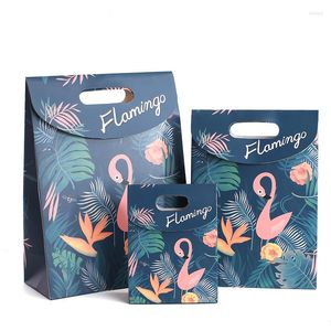 Presentförpackning 5st personlig tecknad film Flamingo Sticky Bag Creative Flip Cover Candy trådlösa papperspåsar Bröllop Mors dag