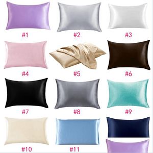 Pillow Case 20X26Inch Silk Satin Pillowcase 12 Colors Cooling Envelope Pillow Case Ice Silks Skin-Friendly Pillowslip Bedd Sports2010 Dhawx