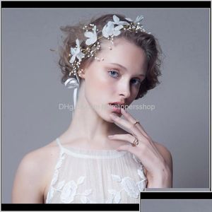 Hair Accessories Haimeikang Handmade Slik Flower Pearl Wreath Headband Ribbon Beauty Bridal Floral Garlands Wedding Women Topscissors Otk1M