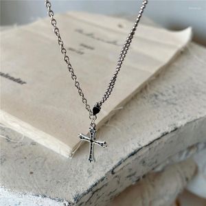 Hängen Pofunuo Real 925 Sterling Silver Vintage Cross Charm Necklace Women Simplicity Simple Chic Ejressed Beads Chain Fine Halsband