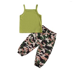 Clothing Sets Infant Kids Baby Girls Camisole Trousers Camouflage Print Elastic Waist Leisure Style Cool Summer 1-6T