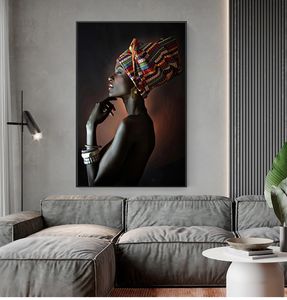 Canvas målning skandinavisk väggkonst bild för vardagsrum afrikansk kvinna indisk pannbandsporträtt affischer och tryck