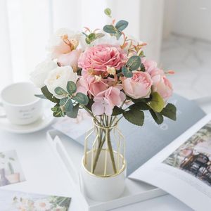 Decorative Flowers Artificial Rose Silk Flower Bouquet Simulation Hydrangea Peony Mixed Bunch Wedding Living Room Garden Balcony Decor