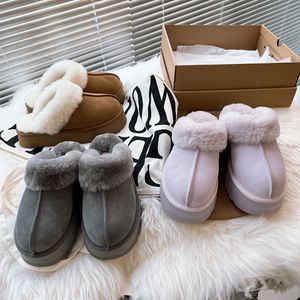 DesignerTasman Slippers Chestnut Fur Slippers Sheepskin Scissors Tazz Mules Women's Super Mini Platform Boots Overshoes Suede Leather