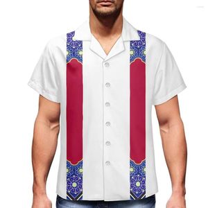 Camisas casuais masculinas homens brancos manga curta polinésia moda fita impressão de fita masculina camisa de luxo de luxo de luxo de tamanho grande botão para baixo