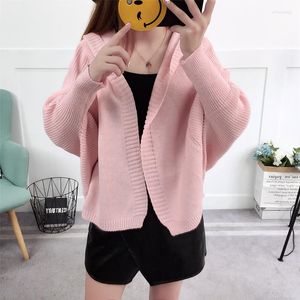 Women's Knits Cardigan Women Hooded Sweater Batwing Sleeve Shawl Jacket Ladies Knitted Cape Autumn Winter Female Short Cloak Knitwear Coat