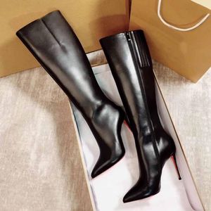 2022S Fashion Winter Dames Dress Boots Red Botto High Heels Design Red Soles Black Leather Boots Pigskin Inside Tall Boots Women Wedding Jurk Gift