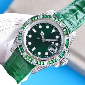 Relógio de pulso casual para homens relógios de diamante relógios de pulso mecânico automático 40mm de couro com cinta luminosa relógios de pulso Projeto à prova d'água