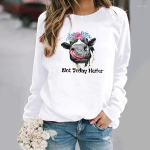 Hoodies نساء بقرة زهرة طباعة طويلة الأكمام طاقم الرقبة قميص سقوط 2022 نساء ملابس رسائل طباعة قمم للنساء من بلوزات النساء