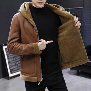 Artı boyutu ceket erkekler kış kürk astarlı kalık kapüşonlu ceket yün sıcak ceketler vintage tarzı sokak moda giyim erkekler
