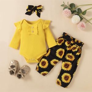 Men's Tracksuits Men's 2022 Kid Toddler Girls Clothes Set Long Sleeve Romper Floral Printed Pattern Pants Headdress Baby Clothing