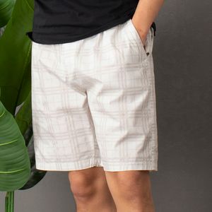 Plaid shorts män beige svett shorts jogger sweatpants streetwear casual bermudas elastic midje arbete slitage bottnar