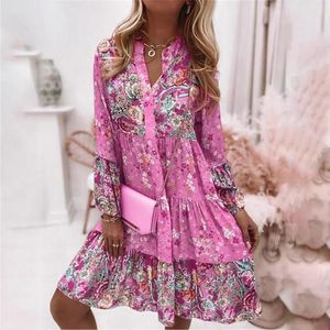 Sukienki swobodne styl etniczny nadruk vintage sukienki kobiety Tassel krawat szyja luźna bohemijska tunika letnia plaża boho vestidos