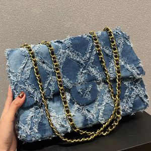 Womens Denim Oversize Flap Tassel Tote Bags Black Blue Classic Quilted Diamond Gold Hardware Chain Crossbody Shoulder Sacoche Designer Large Pouch Handbags 30x17C