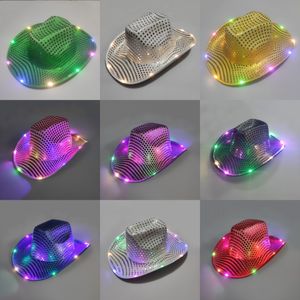 Space Cowgirl LED Hat Flashing Light Up Sequin Cowboy Hats Luminous Caps Halloween Costume 1507 D3