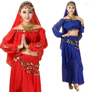 Abbigliamento da palcoscenico Donna 4 pezzi Set Costumi di danza del ventre Costume di danza dell'Egitto orientale Abito di Bollywood Abito di danza del ventre