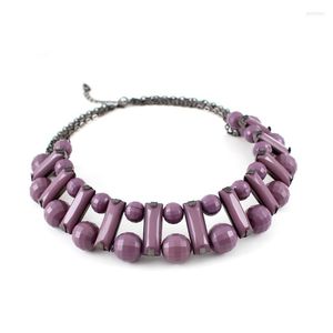 Choker Big Statement Fuchsia Purple Acrylic Beaded Chain Short Necklace For Women Collar Clavicle Classic Necklaces