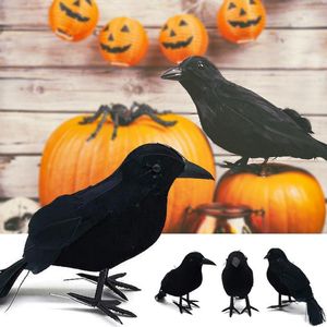 Party Decoration Halloween Simulation Black Crow Animal Model Feather Fake Bird Raven Horror Props Scary For DIY Decor