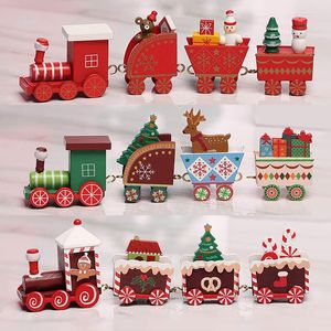 Decorações de Natal Trem de madeira Merry Ornames Decoração para casa Natal Papai Noel Gift Kids 2022 Year