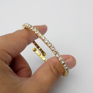Bangle 1 rad Crystal Stretch -armband silver pläterad och guldfärg runda strassband för kvinnor