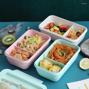 Servis uppsättningar 1100 ml mikrovågsugn Lunchbox Portable 2 Layer Container Healthy Bento Boxes Lunchbox med bordsartiklar