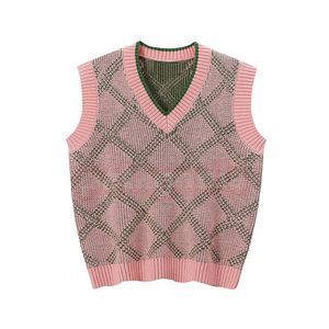 Designer-Damen-Strick-Tanktops, Damen-Pullover mit V-Ausschnitt, High Street, weiblich, lässig, elastisch, Jacquard, ärmellose Strickweste, asiatische Größe S-L