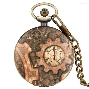 Cep saatleri 7 çeşit steampunk tekerlek dişli kuvars saat saati saat vintage bronz analog yuvarlak yüz erkek kadın kolye zinciri