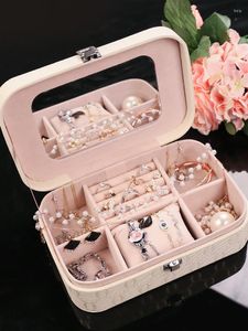 Bolsas de cosméticos simples caixa de jóias de camada dupla simples armazenamento de couro grande saco de rack de espaço grande