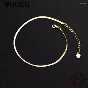 Fußkettchen WOOZU Echt 925 Sterling Silber Mode Goldene Glänzende Schlange Knochen Fußkettchen Für Frauen Party Koreanische Fuß Bein Sommer Strand Schmuck geschenk