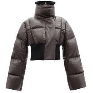 Womens Parkas Custom Fashion Black Croped Woolblend Trimmed Highneck Quilted Down Women Short Puffer Jacket 220930