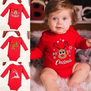 Footies Infant Born First Christmas Strampler Baby Jungen Mädchen Baumwollbody Born Crawling Langarm Jumpsuits Festival Party Geschenke 2201006