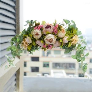 Fiori decorativi Ghirlanda di nozze Biglietto di benvenuto Segno di rosa Ghirlanda artificiale Rosette di peonia Vite floreale Po Puntelli Festa Arco Sfondo Decor