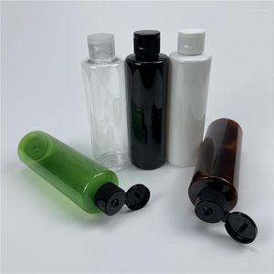 Garrafas de armazenamento 200ml 30pcs vazios de âmbar recarregável cosméticos com chinelos de plástico Capacidade de pet shampoo de viagem de pet shampoo de 200cc